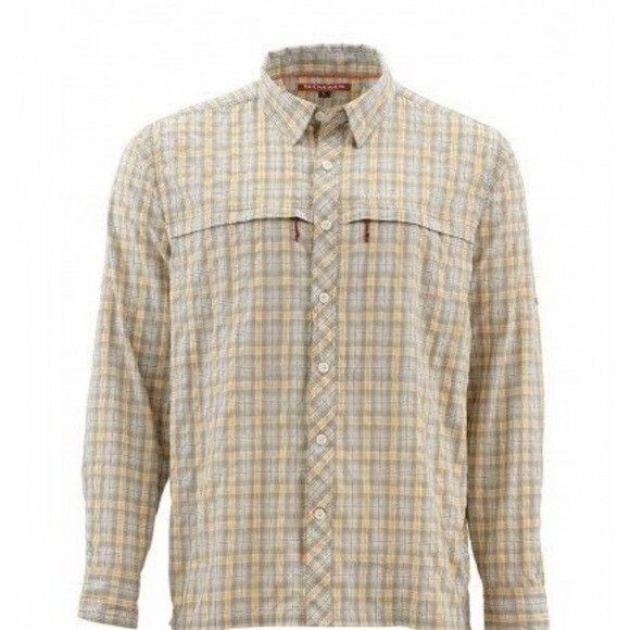 Simms Stonecold Plaid Long Sleeve Button Down Shirt - Tan, Orange,Cream - Picture 1 of 7